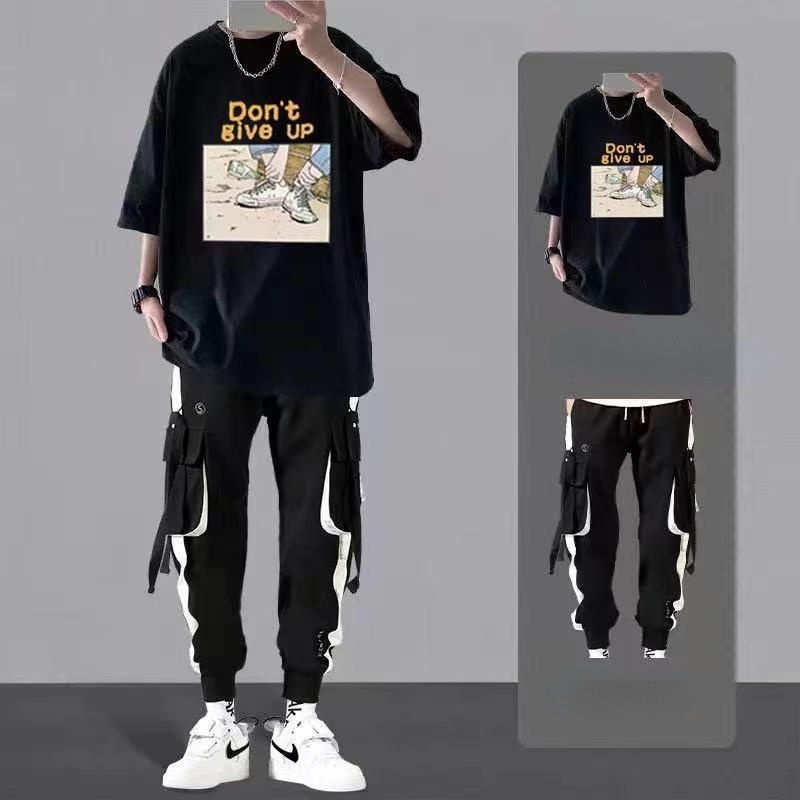 Set Áo Thun Ngắn Tay + Quần Dài Phối Túi Hộp Thời Trang Năng Động Cho Nữ