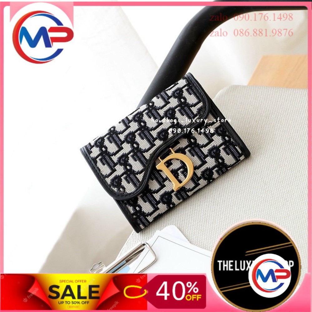 SALE ví gấp mini cầm tag vàng in họa tiết dio.r tiện lợi SHOP LUXURY