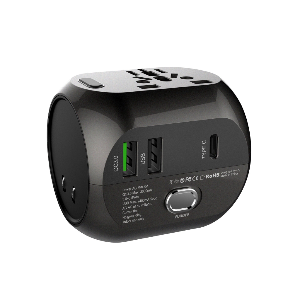 Worldwide Universal Travel Adapter Plugs Sockets Converter EU/UK/US/AUS Plug with USB Type C AC Power Charger Adapter