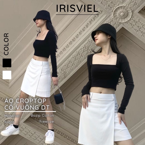 Áo Croptop Cổ Vuông Tay Dài, Áo Ctr Thun Body Chất Borip Nữ Tính Freesize IRISVIEL