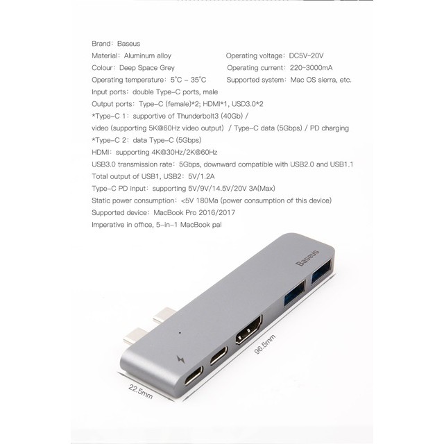 Bộ Hub chuyển đổi Baseus 5 trong 1 dành cho Macbook Pro