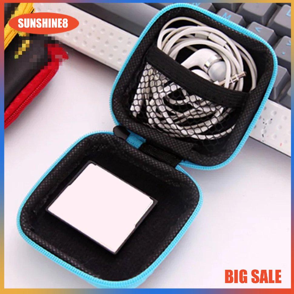 【SUN】Earphone Case Portable Data Cable Square Mini Pouch Headset Storage Cases