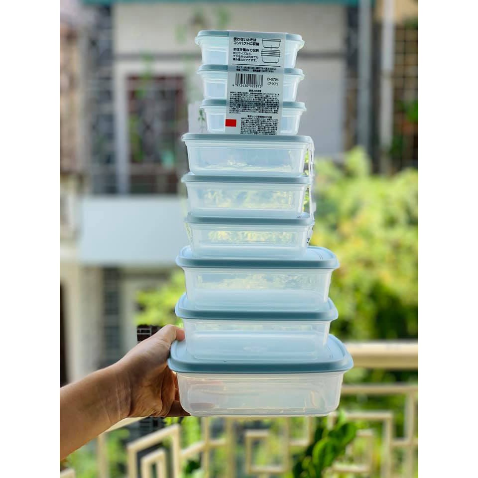 Bộ 11 hộp nhựa nắp dẻo nội địa Nhật 150ml ,300ml, 600ml, 900ml, 1350ml, 2200ml Fitin Pack (màu xanh Mint)