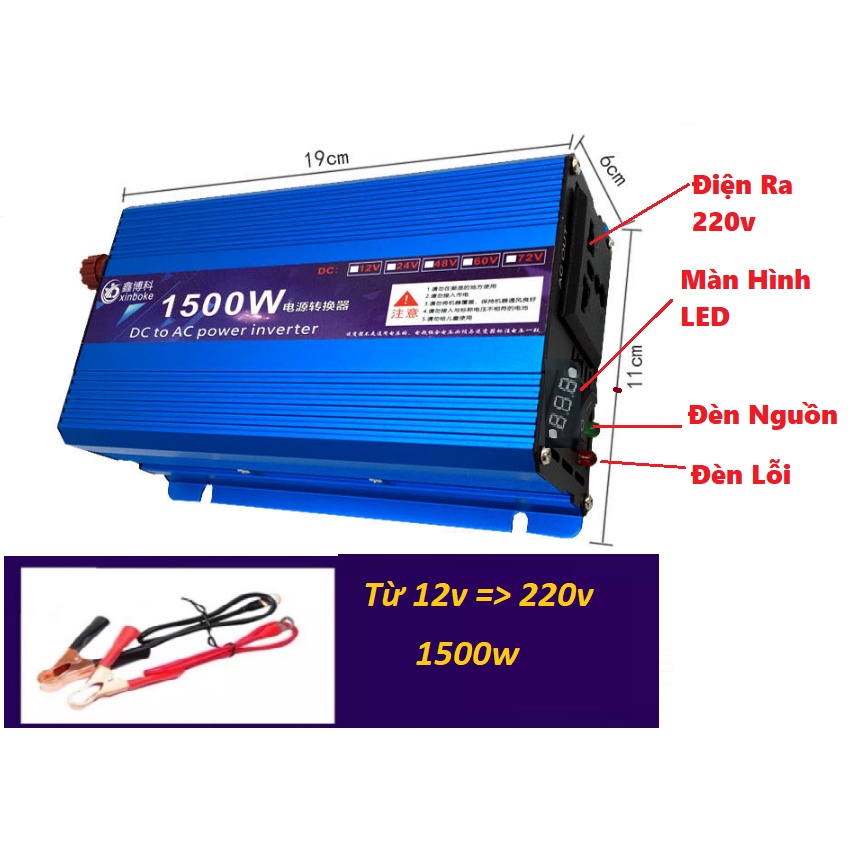 Bộ kích nguồn điện 12V lên 220v 1500w