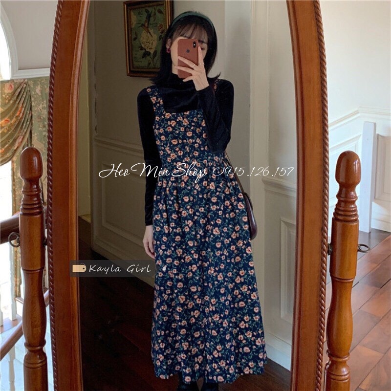 (ORDER) Váy yếm hai dây hoa nhí Vintage mùa thu kiểu Pháp V16
