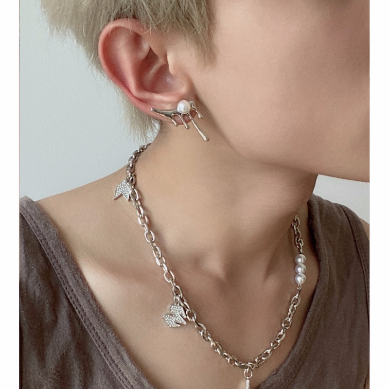 Bông Tai Hình Giọt Nước Đính Ngọc Trai Giả Phong Cách hip hop Hàn Quốc Thời Trang Cho Nam Và Nữ