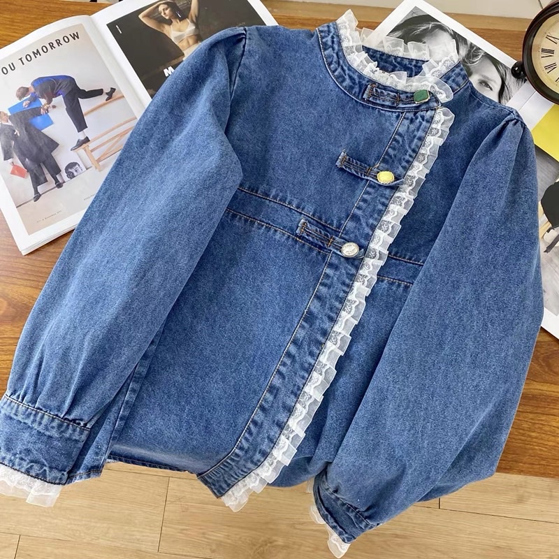 Áo bò nữ, áo sơ mi denim phong cách cổ điển Châu Âu 2022