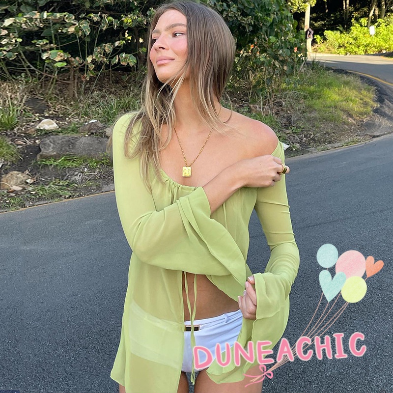 Áo Sơ Mi Tay Dài Cổ Vuông Xẻ Tà Thắt Dây Trẻ Trung Hợp Thời Trang Cho Bạn Gái