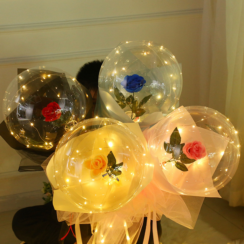 MXMIO Christmas Bobo Balloons Wedding LED String Artificial Flower Mother's Day Party Decoration Rose Bouquet DIY Happy Birthday Glowing Luminous Balloon/Multicolor