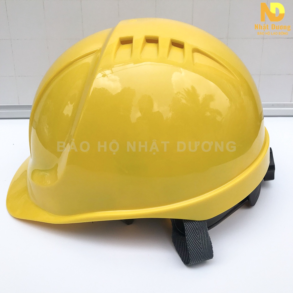 Mũ bảo hộ lao động có lỗ thoát khí khóa văn HPN09 màu vàng, Nón bảo hộ lao động thông hơi Nhật Dương