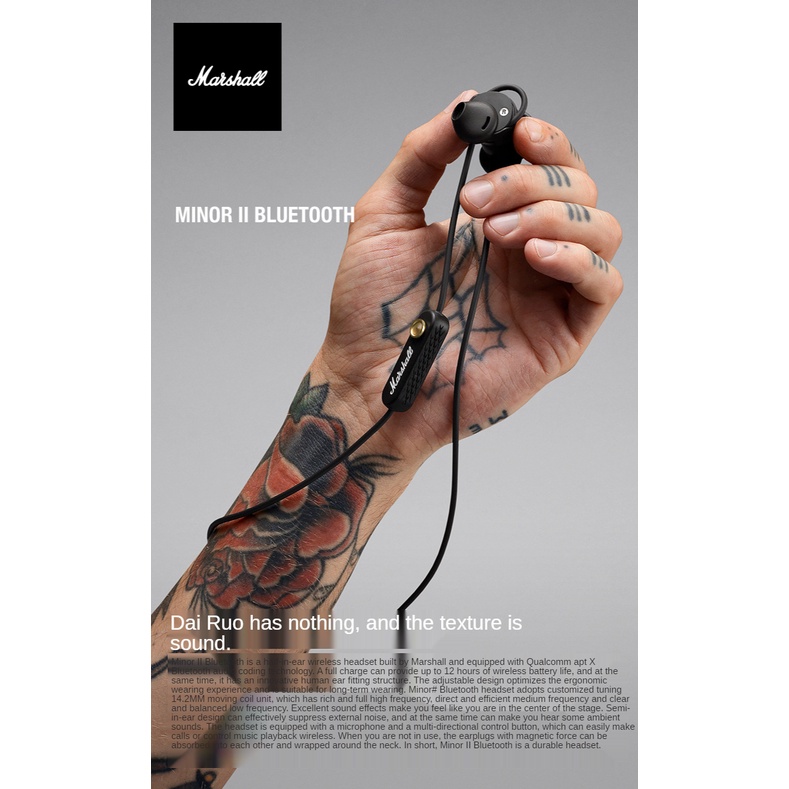 Tai Nghe Nhét Tai Marshall Minor II Kết Nối Bluetooth Không Dây Âm Thanh HIFI Có Micro Chất Lượng Cao