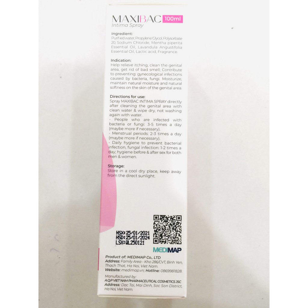 Xịt phụ khoa MAXIBAC INTIMA SPRAY phòng ngừa viêm nhiễm, làm sạch, khử mùi hôi, dưỡng ẩm và duy trì sự mềm mại da