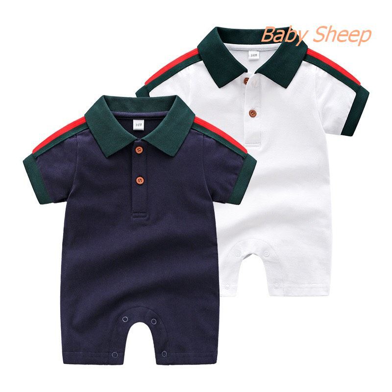 Body Polo công tử cộc tay Liền thân màu trắng và xanh viền họa tiết GC cho bé trai hàng cao cấp