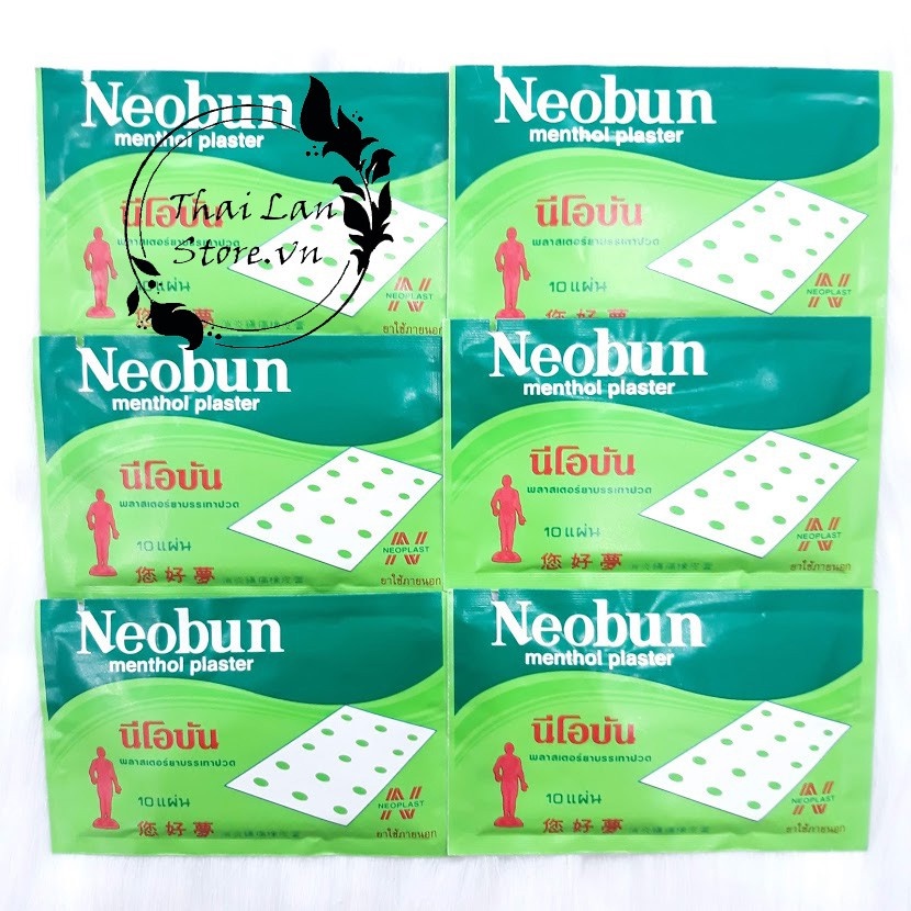 Gói 10 Miếng Dán Giảm Đau Neobun Menthol Plaster Thái Lan