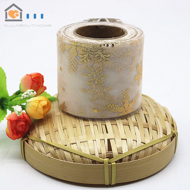 Cuộn Dây Ruy Băng Lưới 6cm 25 Yard Họa Tiết Bông Tuyết Lấp Lánh Làm Đồ Thủ Công Diy