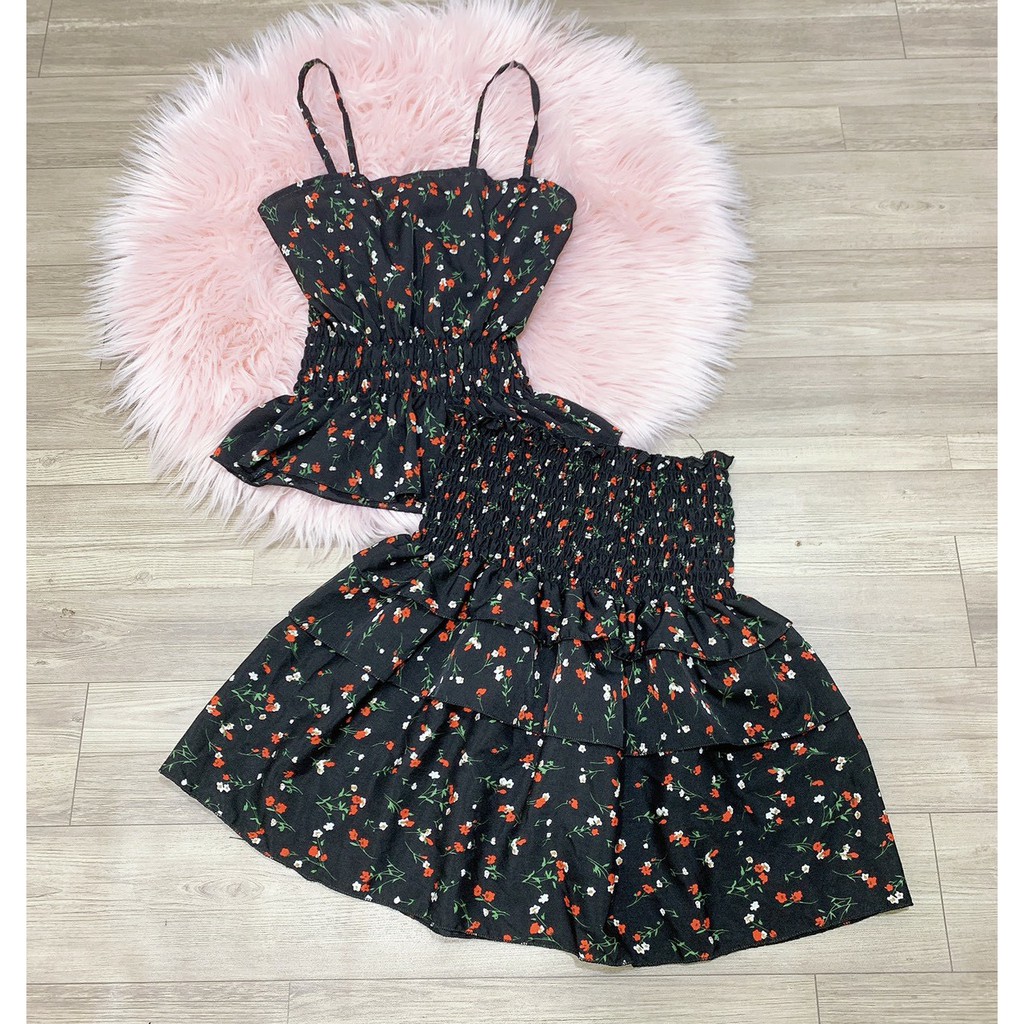 set bộ hoa áo 2 dây xinh chân váy tầng siêu xinh xắn hot hit