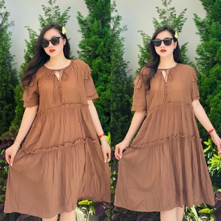 Váy babydoll đũi nhật nâu tây siêu mát ( mã tri ân )