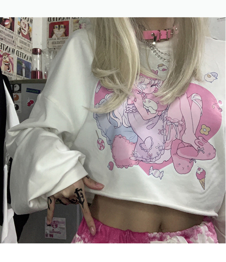 Áo tay dài dạng ngắn in họa tiết đáng yêu phong cách Hàn Quốc cho nữ