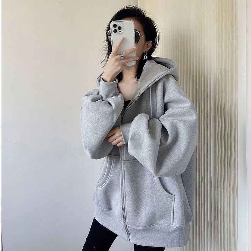 Áo Hoodie Dáng Rộng Lót Lông Cừu Dày Dặn Phong Cách Hàn Quốc Thời Trang Xuân Thu Mới Cho Nữ
