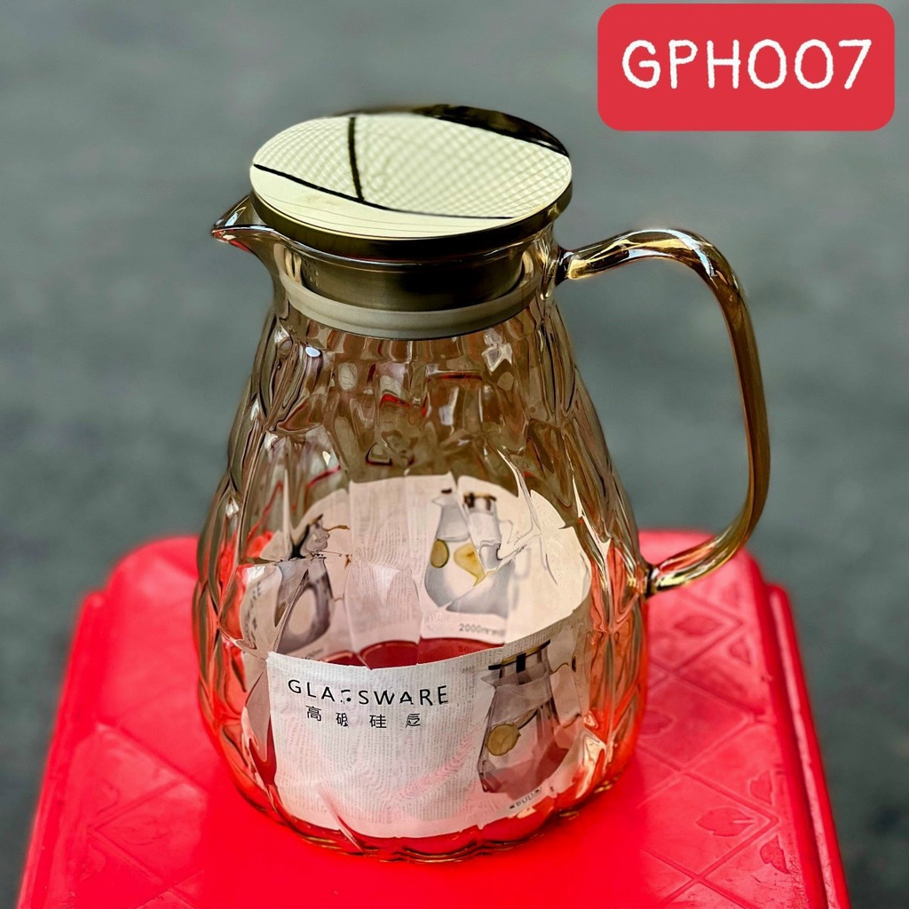 [ Sỉ lẻ ] [ giá tận xưởng] Bình Đựng Nước 1.9Lít Thủy Tinh Chịu Nhiệt, Bình Thủy Tinh Chịu Nhiệt Màu Vàng