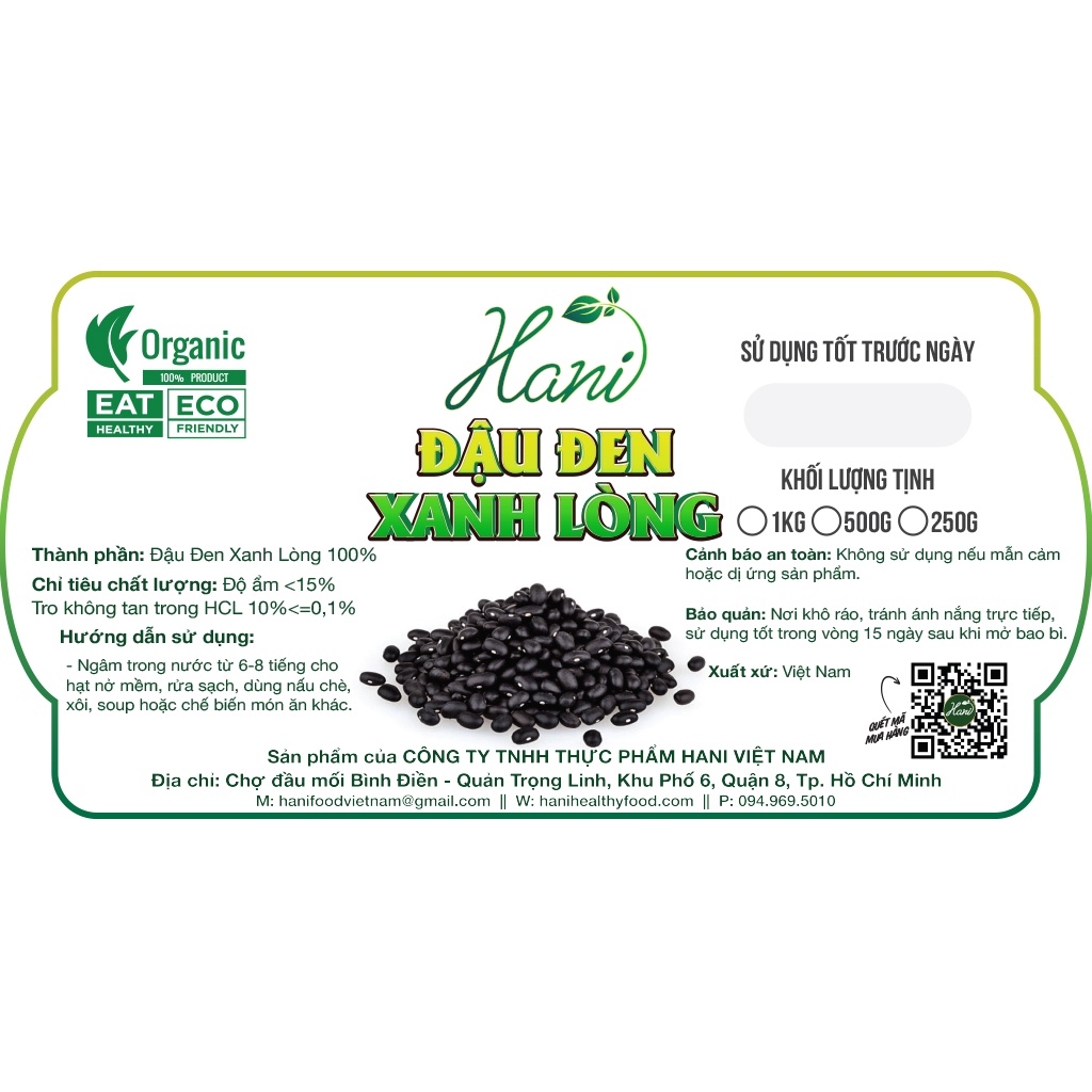 1KG Đậu Đen Xanh Lòng Giống Thuần Chủng Không Biến Đổi Gen, Loại Hạt Nhỏ Loại 1 🎄 HANI HEALTHY FOOD