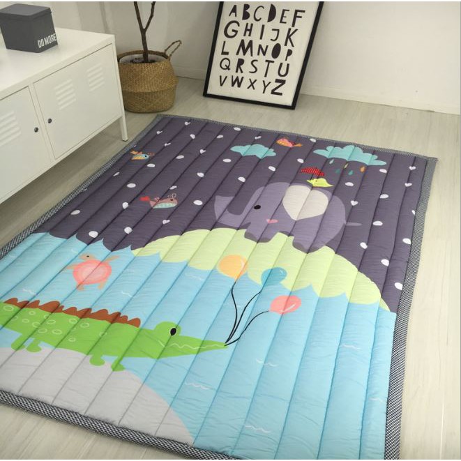 THẢM CHƠI CHẦN BÔNG CAO CẤP CHO BÉ LOẠI DÀY 2.5cm - họa tiết VOI, CÁ SẤU, RÙA VÀ CHIM