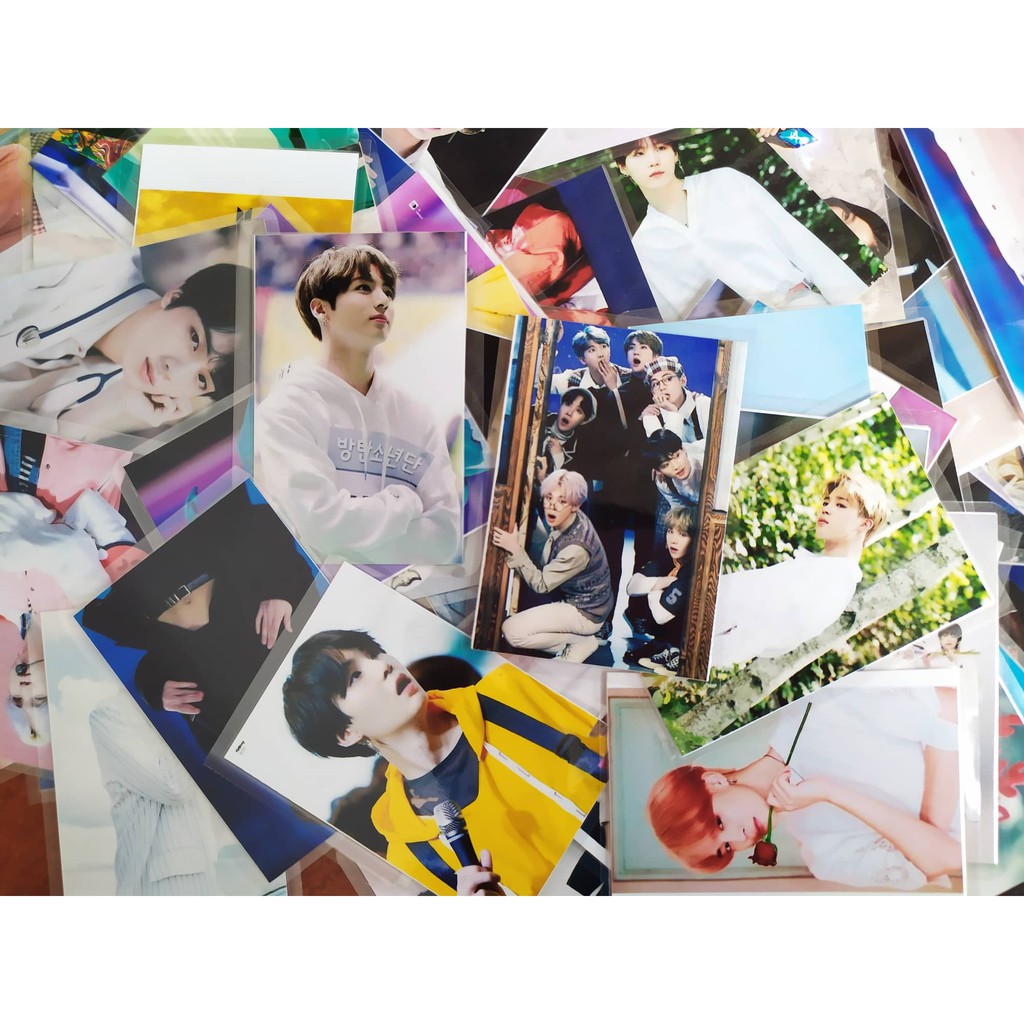 30 Ảnh có chữ kí BTS - JUNGKOOK- V - SUGA - RM - JIMIN - JIN - J HOPE ÉP Nhựa siêu xinh size 6x9