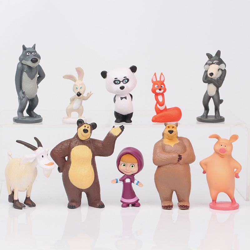 Set 10 mô hình búp bê Masha và chú gấu anime trang trí dễ thương