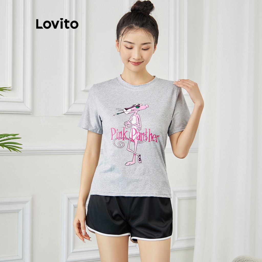 819 VN Delisted Quần short Lovito in hoạt hình màu ghép nối giản dị L15X109 (nhiều màu)