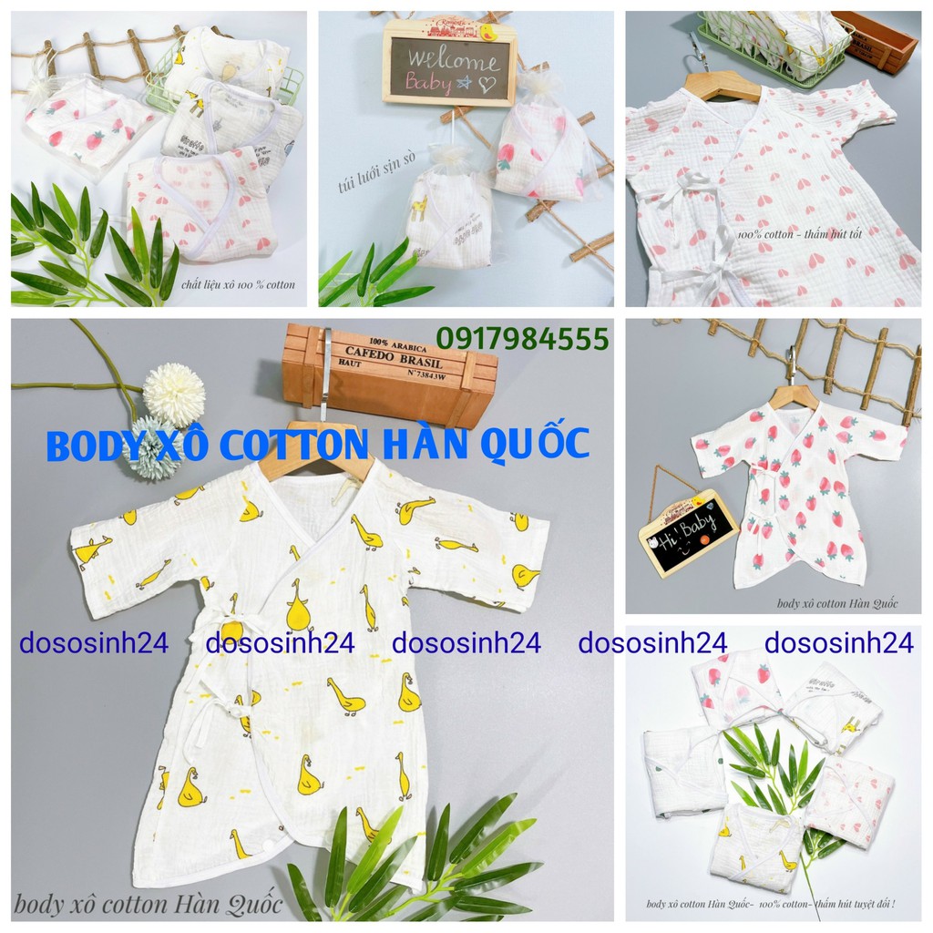 Body xô túi lưới cotton Hàn Quốc mềm mại siêu thấm hút cho bé (3-8kg)