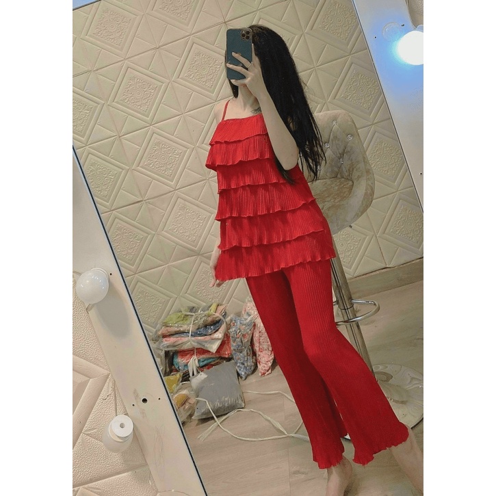 Sét Bộ Đi Chơi Quần Dài Áo 2 Dây Chất Lụa Dập Ly Mặc Mát Thoải Mái [NEW UNISEX]