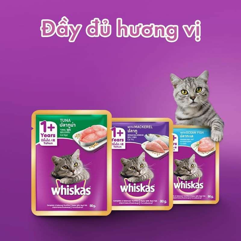 Pate whiskas cho mèo con mèo lớn gói 80g