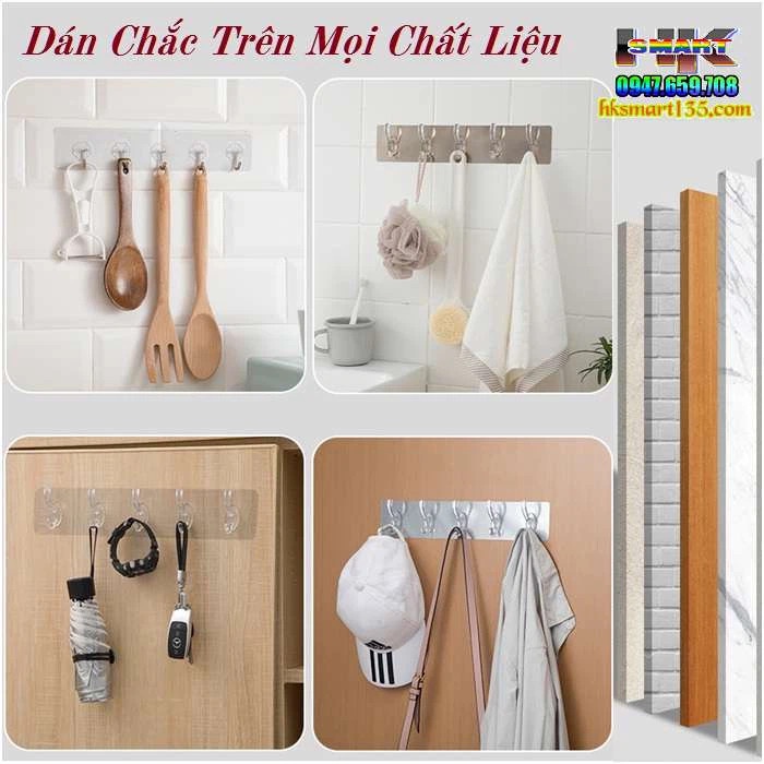 Thanh Treo Đồ Dán Tường 6 Móc Liền Mạch Trong Suốt Siêu Chắc Chịu Lực Tốt - Vỉ 6 móc dán tường trong suốt