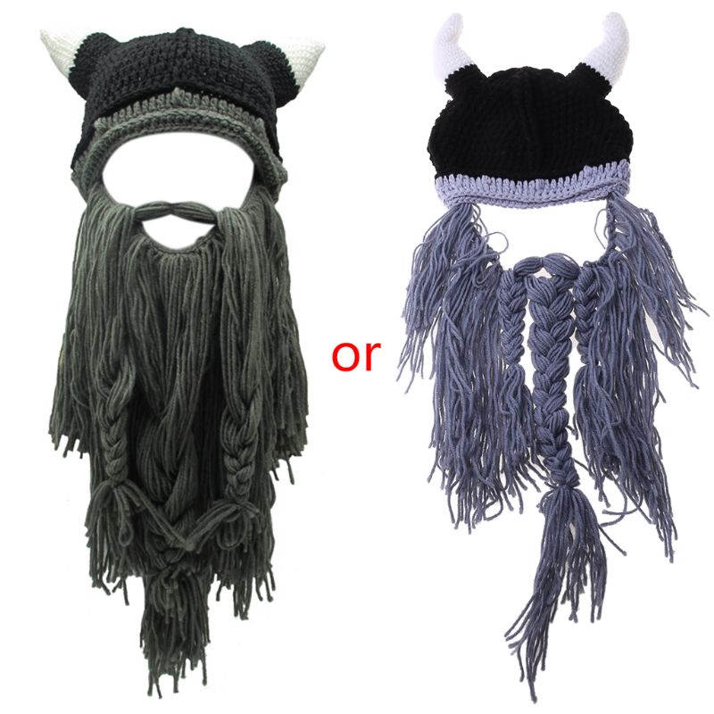 Han Mũ Len beanie Mùa Đông Dệt Kim Râu viking Cổ Điển
