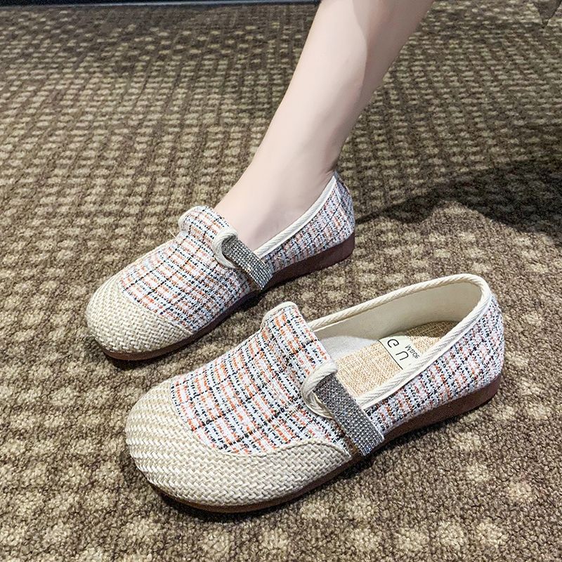 Giày Lười Vải Lanh Phong Cách Retro Mới