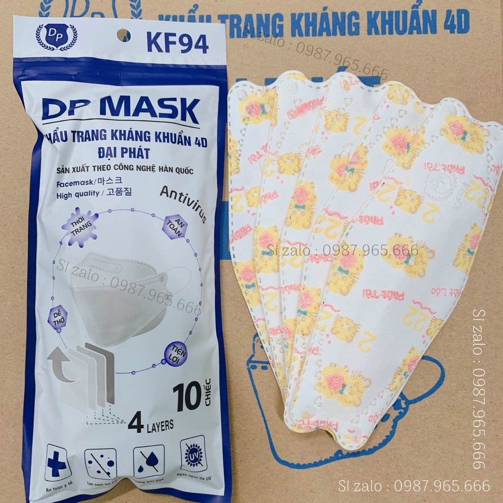 10Cái Khẩu trang 4D Mask Happy New Year Chúc mứng năm mới đón tết Đại Phát ĐP, Y tế 4 lớp kháng khuẩn 3D 4D 5D N95 KF94.