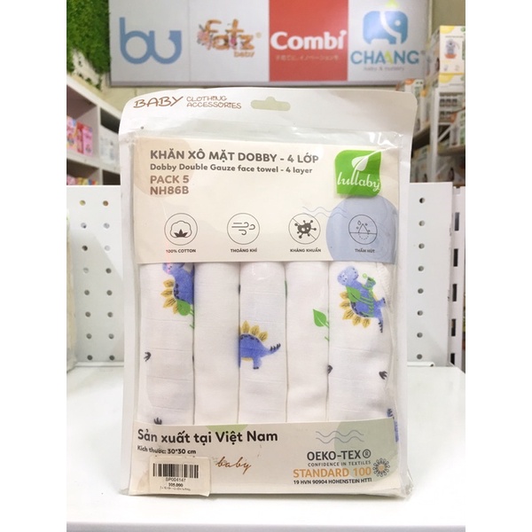 Set 5 khăn xô mặt Dobby 4 lớp Lullaby hoạ tiết xinh xắn, đáng yêu cho bé