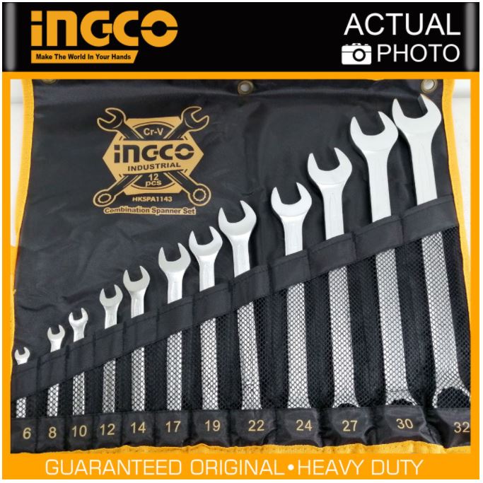 ĐỒ NGHỀ INGCO Bộ 12 cờ lê vòng miệng size 6mm - 32mm HKSPA1143 (Cam kết Chính Hãng 100%)