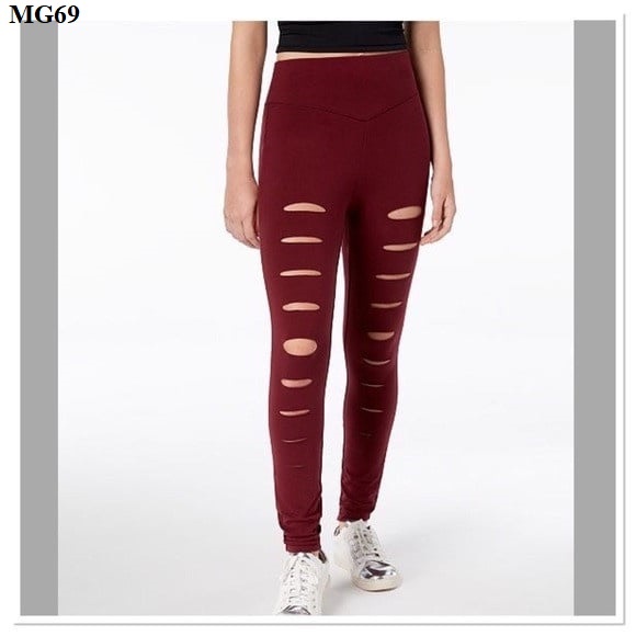 Quần legging nữ phối rách dài nâng mông lưng cạp cao giữ nhiệt leggin thun ôm bó