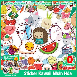 Combo 25/50/100 sticker hình dán chủ đề Kawaii NHÂN HÓA ngộ nghĩnh cực dễ thương chống nước dán điện thoại,...