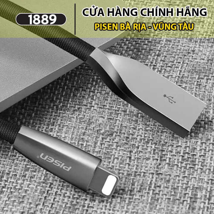 Cáp Pisen Lightning ZINC Alloy 1200mm - Cáp Sạc Lightning Hỗ Trợ Sạc Nhanh Có Đèn Led Báo Đầy Pin - AL21-1200