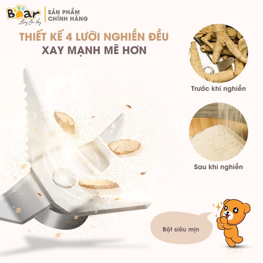 Máy Xay Bột Khô Hạt Cà Phê - Tiêu - Ngũ Cốc Mịn Mini Đa Năng Bear FSJ-A03D1, Công suất 300W, Bảo Hành 18 tháng
