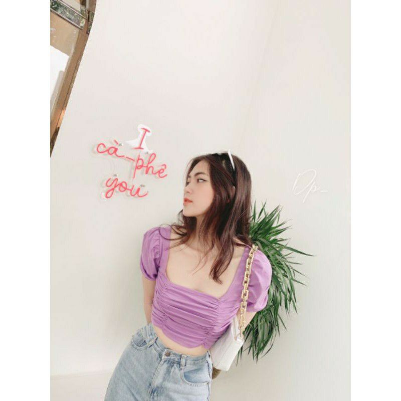 Áo croptop dây rút cổ vuông chất mịn đẹp