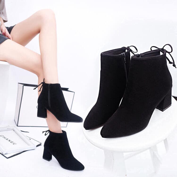 FREE SHIP Bốt lửng da lộn kéo khóa thắt nơ sau siêu đẹp kèm video