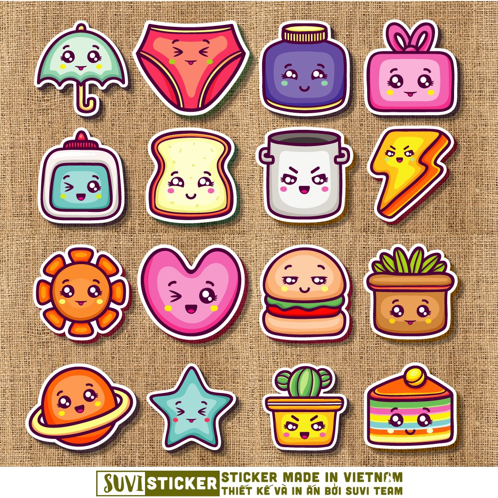 50 Sticker Kawaii chống nước sticker dán laptop, điện thoại, đàn guitar, mũ bảo hiểm, vali. MSP: K03