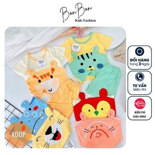 Đồ Bộ Cộc Tay Cotton Thun Lạnh Cho Bé Trai Gái Minkymom BonBonKids M66 Quần Áo Trẻ Em Mặc Nhà Từ 1 2 3 4 Tuổi Kwoo
