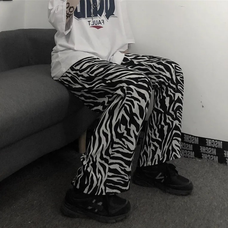 Unique baggy quần ống rộng in họa ngựa rằn ulzzang Unisex
