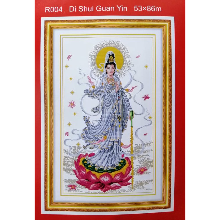 Tranh thêu chữ thập phật quan âm R004 (chưa thêu)