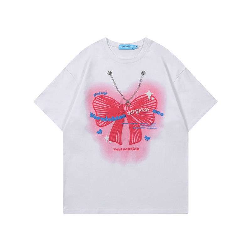 Áo Thun 100% Cotton Tay Ngắn Thắt Nơ Thời Trang Mùa Hè Dành Cho Cặp Đôi