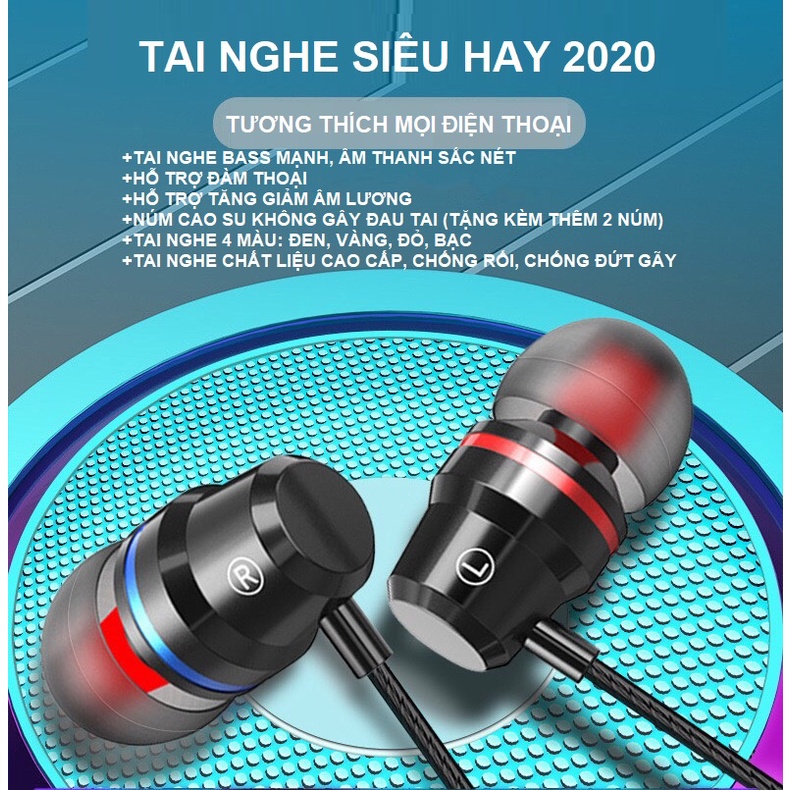 Tai nghe có dây cổng 3.5mm có mic cho điện thoại bass mạnh tai nghe hay không gây đau tai 2020